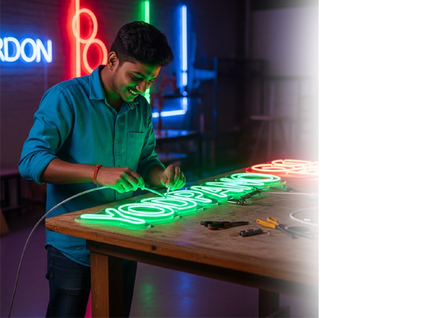 Craftsman working on a neon sign